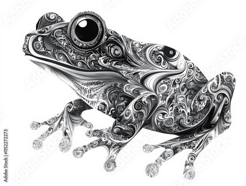 black and white illustration of a frog with ornate patterns photo