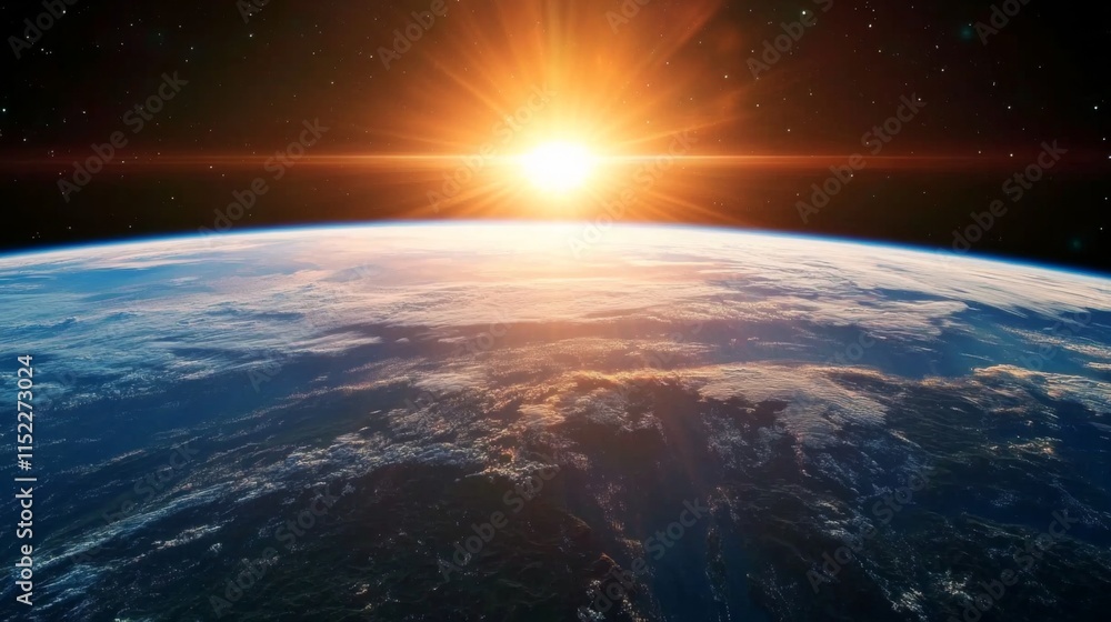 Stunning Earth View with Bright Sunlight and Space Background Stunning Earth View with Bright Sunlight and Space Background