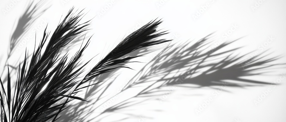Obraz premium black and white plant shadow on white background