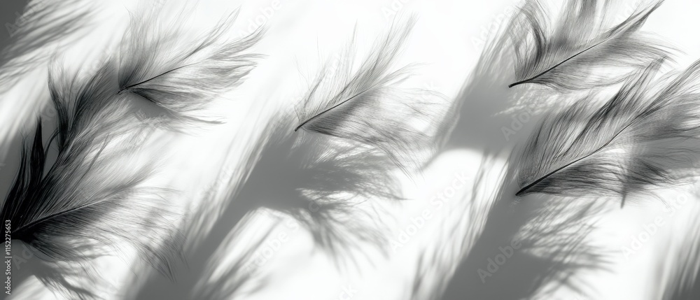 Obraz premium black and white feathers casting shadows on a white surface