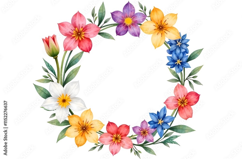 Fototapeta premium Floral wreath with free place for text on white background. Copy space.