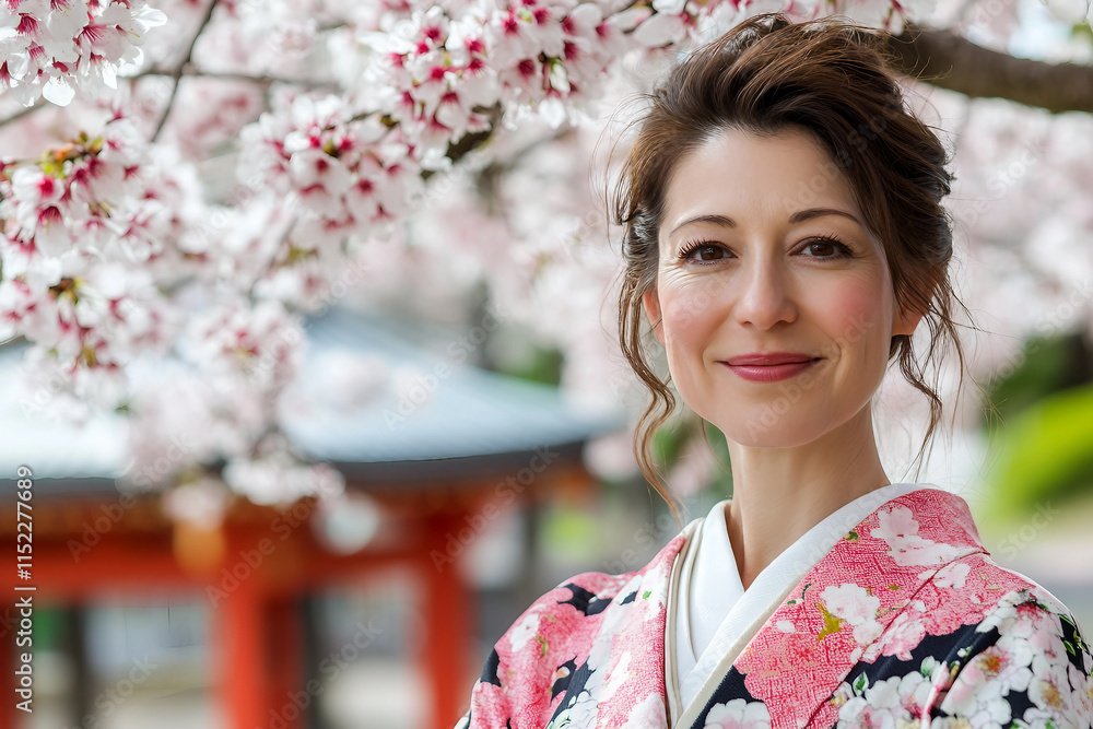Generative AI Illustration of young pretty woman Traditional Spring Festival with Blossoms in Japan Generative AI Illustration of young pretty woman Traditional Spring Festival with Blossoms in Japan