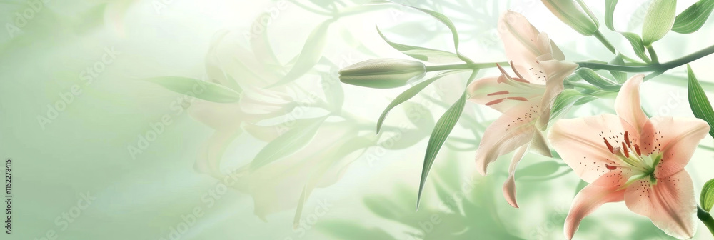 Obraz premium Delicate lilies gracefully bloom against a soft pastel backdrop, exuding serenity and elegance