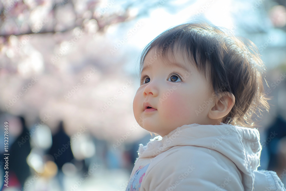 Generative AI artwork of a cute Japanese child enjoying the vibrant spring blossoms in a serene park setting Generative AI artwork of a cute Japanese child enjoying the vibrant spring blossoms in a serene park setting