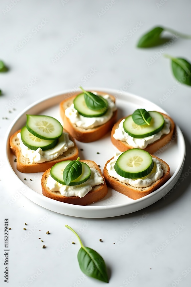 Elegant Healthy Snack: Creamy Cheese Toasts with Cucumber, Radish & Basil Elegant Healthy Snack: Creamy Cheese Toasts with Cucumber, Radish & Basil