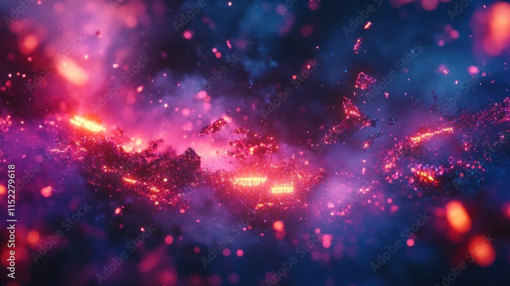 Fototapeta premium Abstract fiery nebula with glowing particles and smoke.