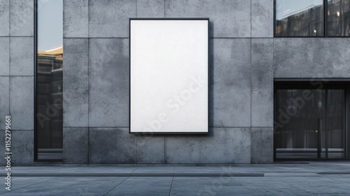 Large white billboard on modern building exterior in urban environment