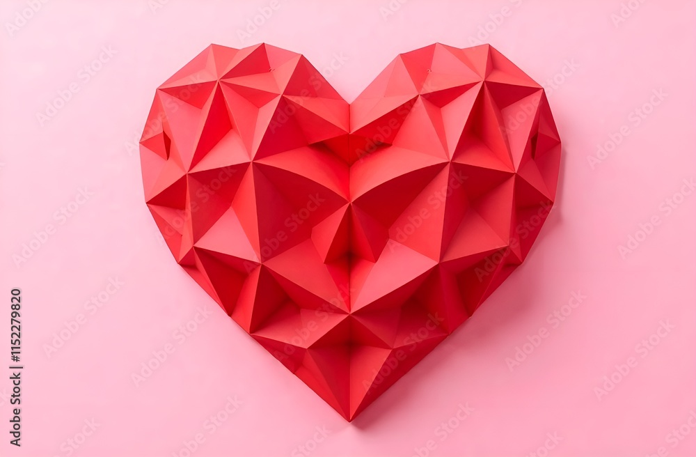 Red heart made in origami style on pastel pink background. Valentine's card. Red heart made in origami style on pastel pink background. Valentine's card.