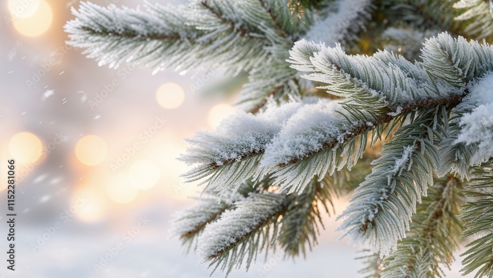 A Delicate Frosty Close-Up of Snowy Fir Tree Branches, Adorned with Crystals of Ice and Soft Snowflakes, Creating a Serene Winter Scene Filled with Quiet Beauty and Sparkling Light A Delicate Frosty Close-Up of Snowy Fir Tree Branches, Adorned with Crystals of Ice and Soft Snowflakes, Creating a Serene Winter Scene Filled with Quiet Beauty and Sparkling Light