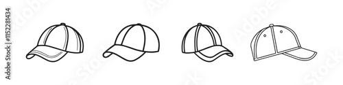 Baseball Cap Vector Outline Collection in Different Angles