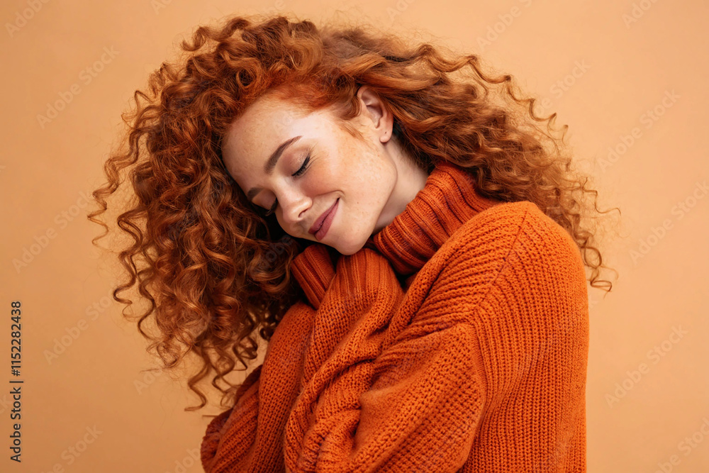 Redhead model in orange sweater Redhead model in orange sweater