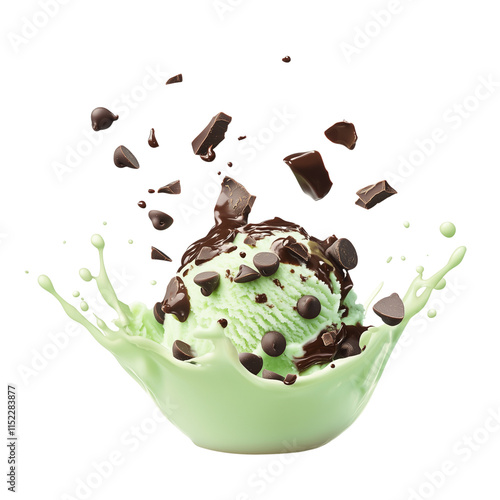 Mint ice cream splash with chocolate chunks  
