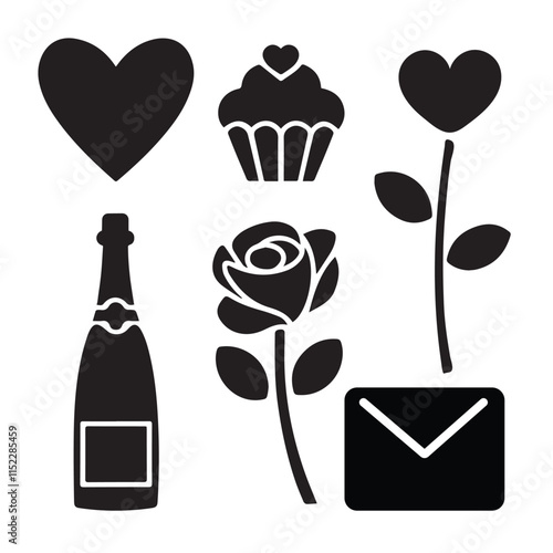 Valentine day silhouette vector icon set