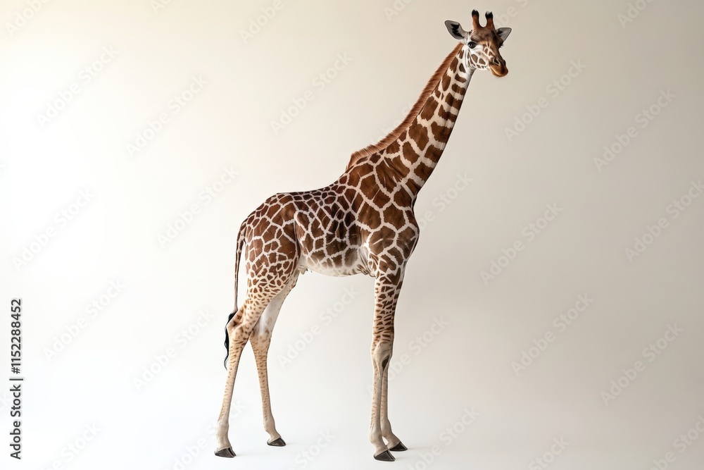 Naklejka premium a giraffe stands on a white background