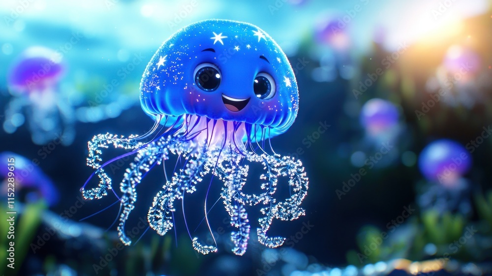 Joyful jellyfish swimming in underwater paradise digital art vibrant marine environment Joyful jellyfish swimming in underwater paradise digital art vibrant marine environment