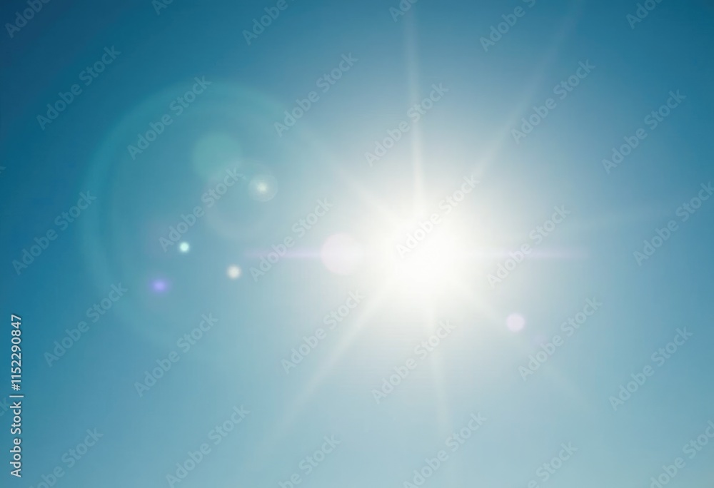 Fototapeta premium A bright sun shines in a clear blue sky.