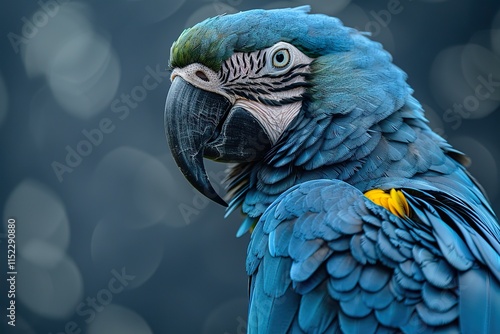 close-up portrait of a majestic and proud parrot2/3 profile, award-winning National Geographic style photo, professional photo studio lighting, hyper realistic, hyper detailed, gray background photo