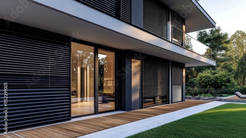 Stylish exterior shutters enhancing home window aesthetics.