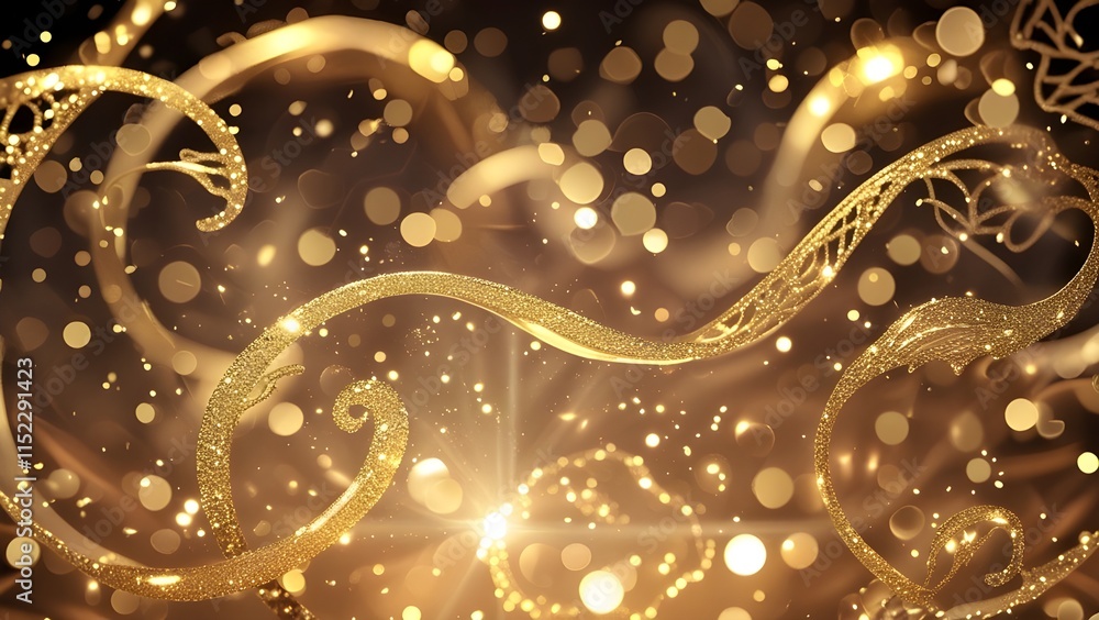 A mesmerizing, high-contrast golden bokeh effect, composed of delicate, curved, and intertwined shapes with intricate A mesmerizing, high-contrast golden bokeh effect, composed of delicate, curved, and intertwined shapes with intricate
