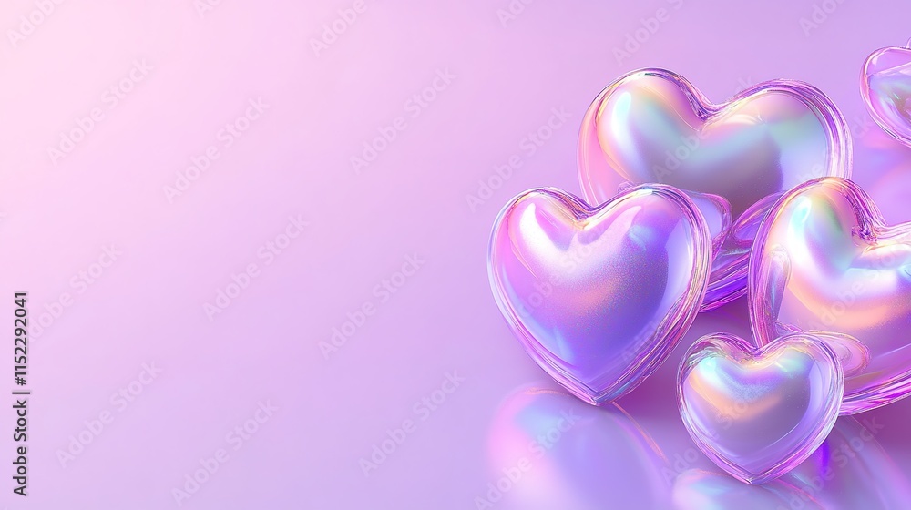 Fototapeta premium Shiny hearts on a lilac background 
