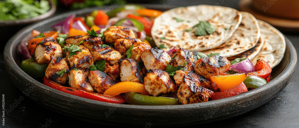 Grilled Chicken Skewers with Peppers and Onions, Served with Tortillas Grilled Chicken Skewers with Peppers and Onions, Served with Tortillas