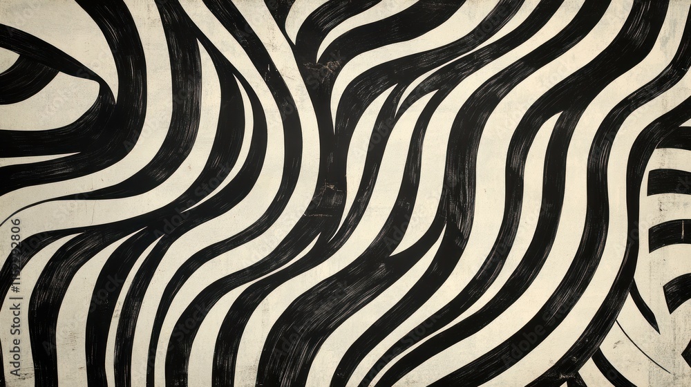 Fototapeta premium Abstract black and white wavy lines creating a dynamic visual pattern.