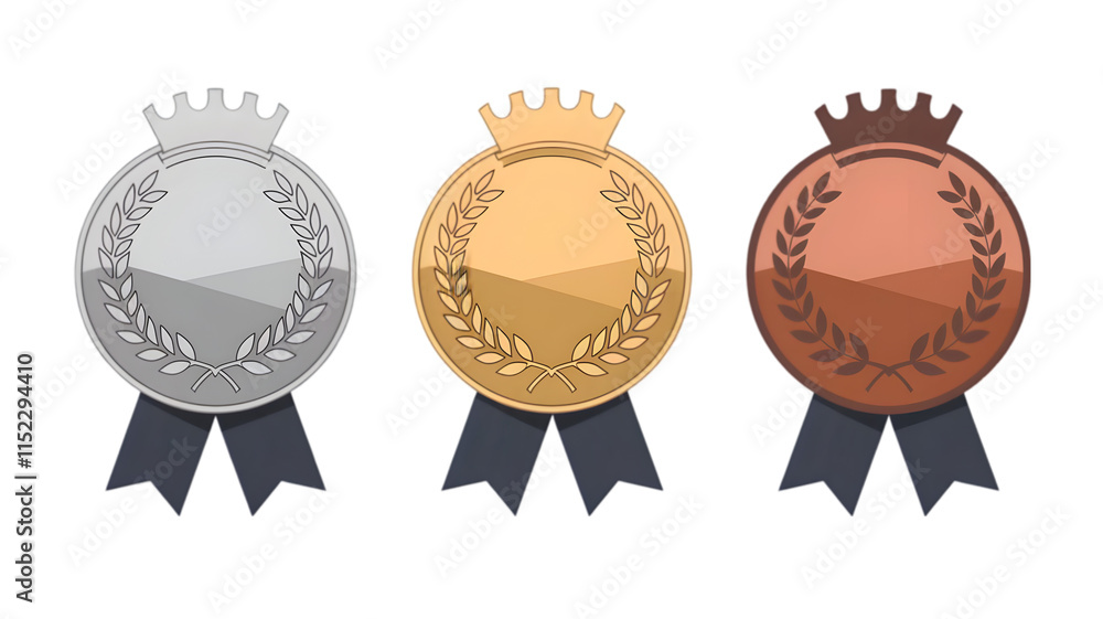 Gold and silver medals with ribbons representing achievement and success Gold and silver medals with ribbons representing achievement and success