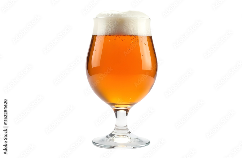 Bright golden beer served in a tulip glass with frothy top in a minimalist setting Bright golden beer served in a tulip glass with frothy top in a minimalist setting