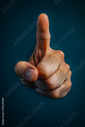 A close up of a person's hand with a finger pointing up photo