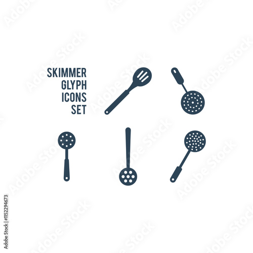 Skimmer icons set. Slotted Spoon pictogram vector shape simple symbol sign of utensil.