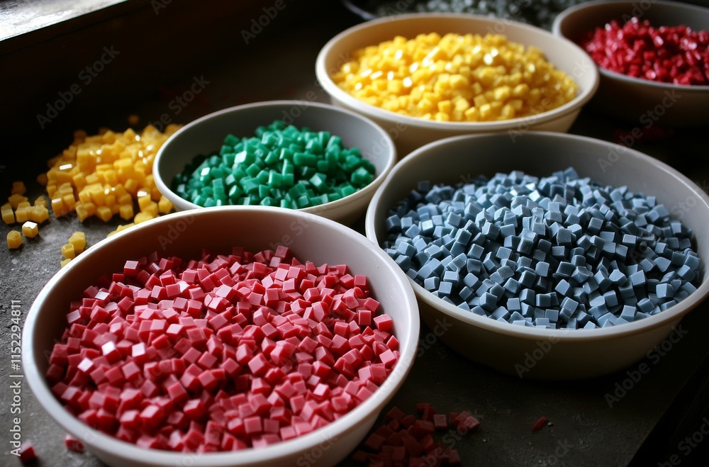 The color palette consists of various plastic pieces. The color card is made up of some colored polycarbonate beads, and the material used for making these polystyrene fibers includes red, yellow, gre The color palette consists of various plastic pieces. The color card is made up of some colored polycarbonate beads, and the material used for making these polystyrene fibers includes red, yellow, gre