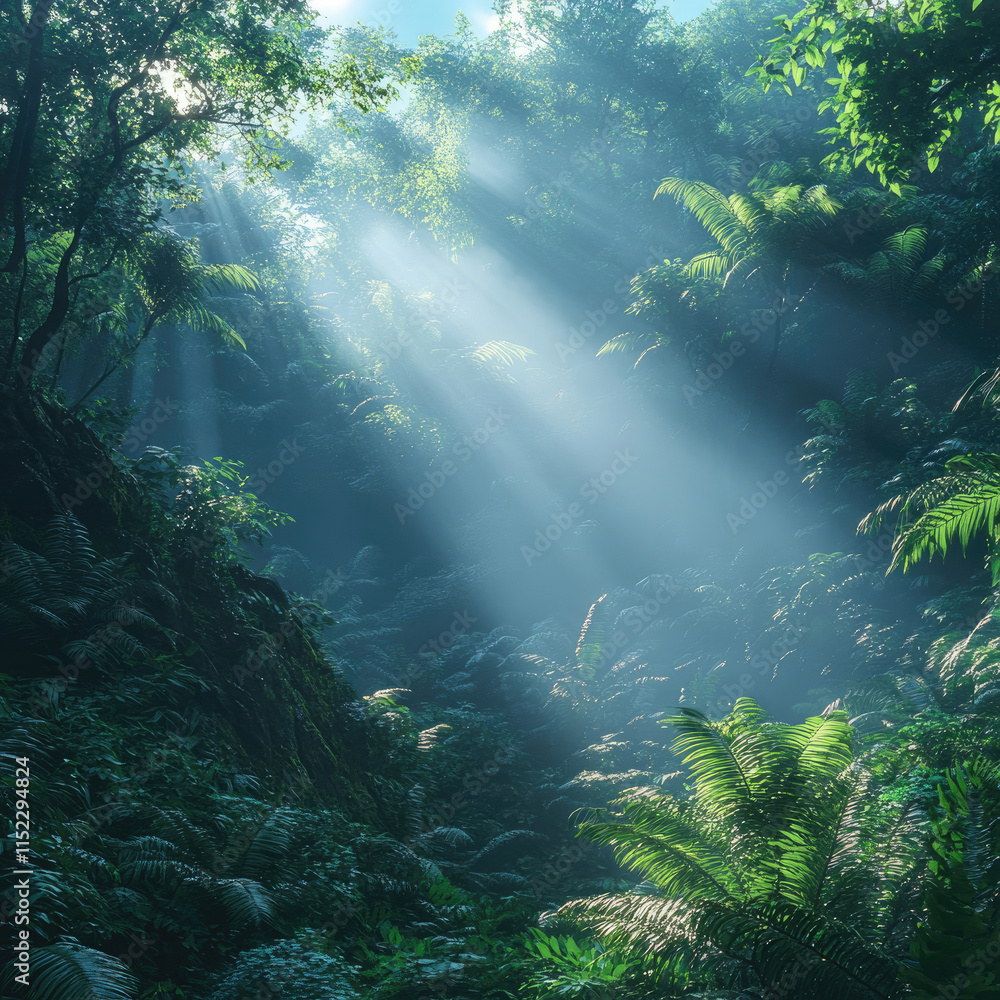 Fototapeta premium Sunbeam in Lush Rainforest