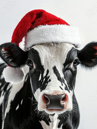 Cute Holiday Cow with Santa Hat