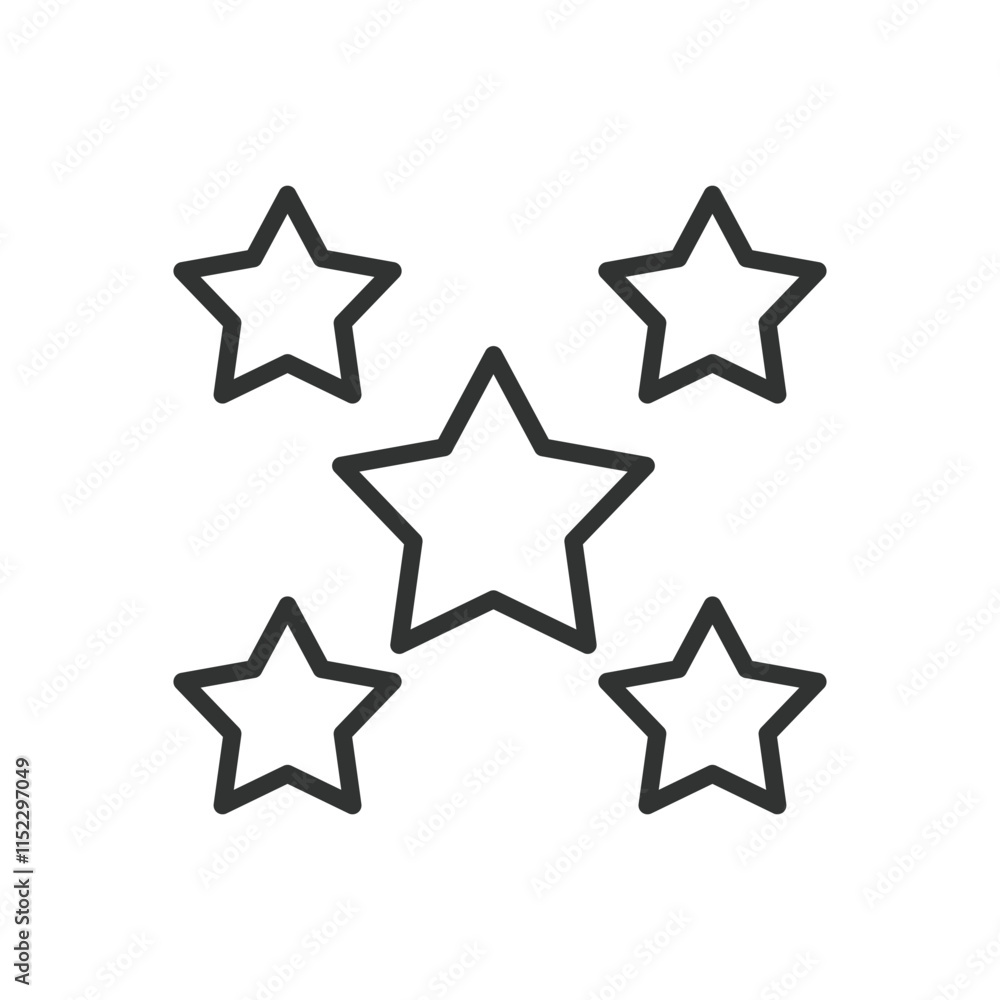 Five stars, icon in line design. Five stars, rating, review, quality, excellence, top rating, award on white background vector. Five stars editable stroke icon Five stars, icon in line design. Five stars, rating, review, quality, excellence, top rating, award on white background vector. Five stars editable stroke icon