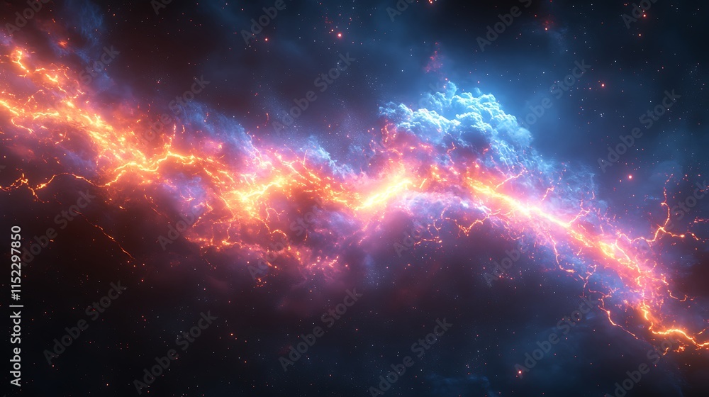 Fototapeta premium Dazzling cosmic lightning lights up a radiant galactic star field wallpaper image