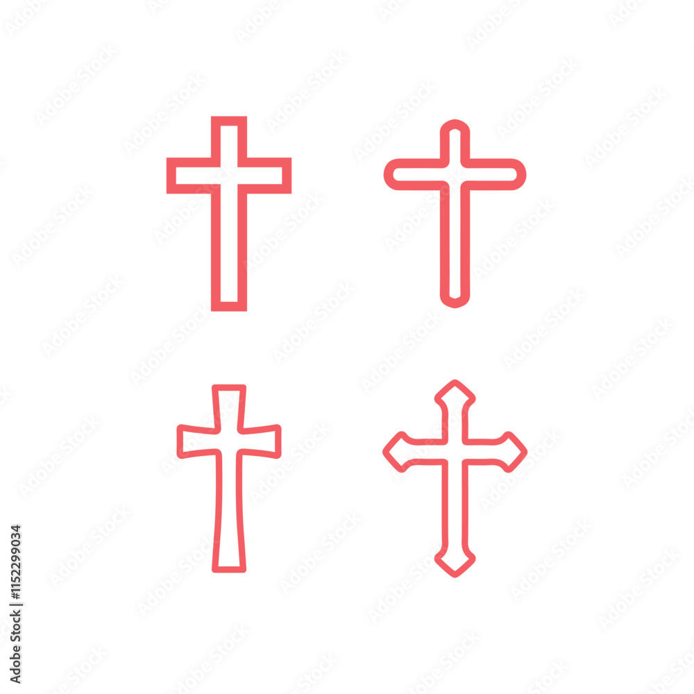 Christian cross vector symbol flat style. Religion cross icons set vector illustration. Christian cross vector symbol flat style. Religion cross icons set vector illustration.