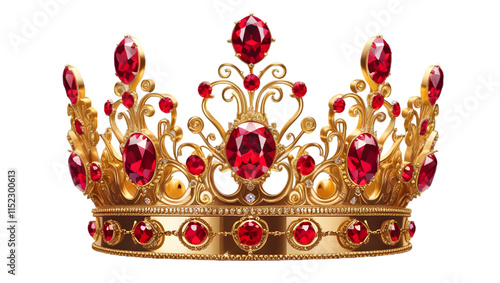 Gold and red crown on transparent background 
