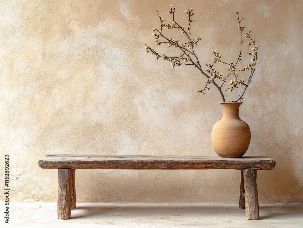 Rustic Table with Vase in Rural Setting Rustic Table with Vase in Rural Setting