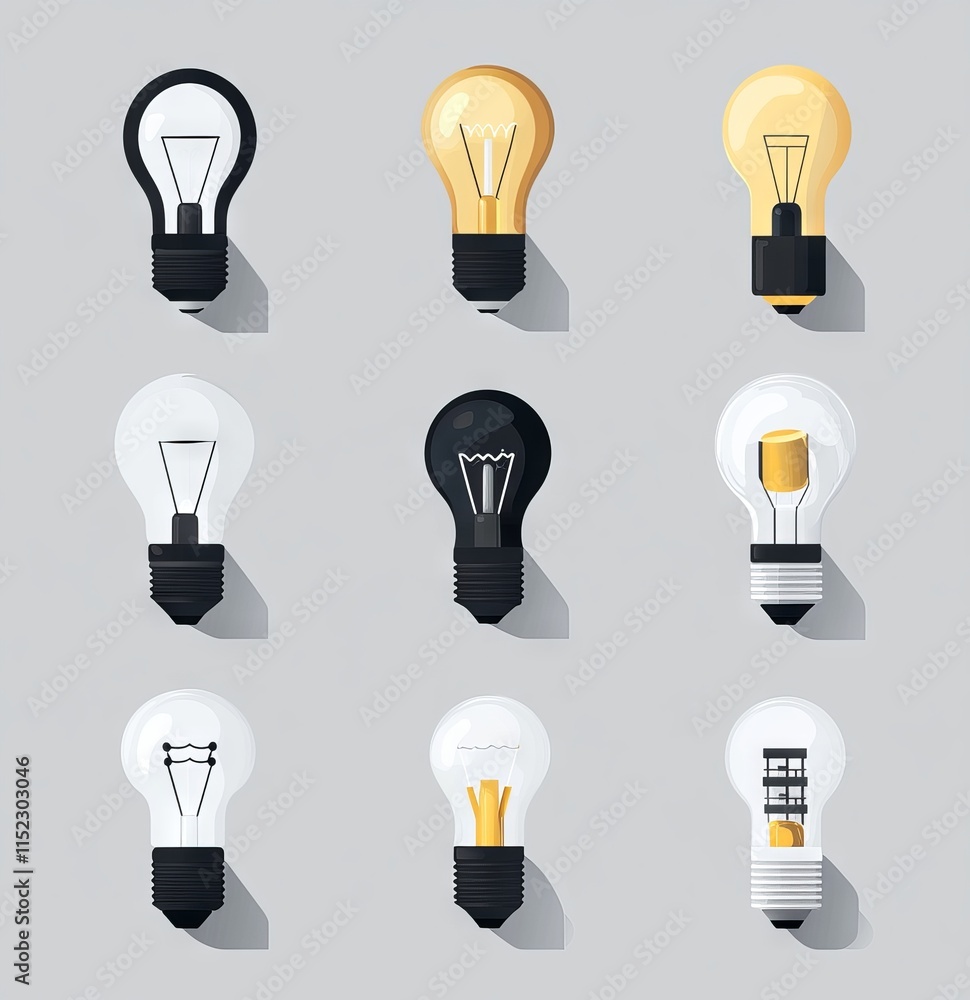 Vector icon set of lightbulbs and energy, electricity concepts in a flat style design with black color vector illustrations on a white background. Detailed character illustrations at 32K resolution ag Vector icon set of lightbulbs and energy, electricity concepts in a flat style design with black color vector illustrations on a white background. Detailed character illustrations at 32K resolution ag