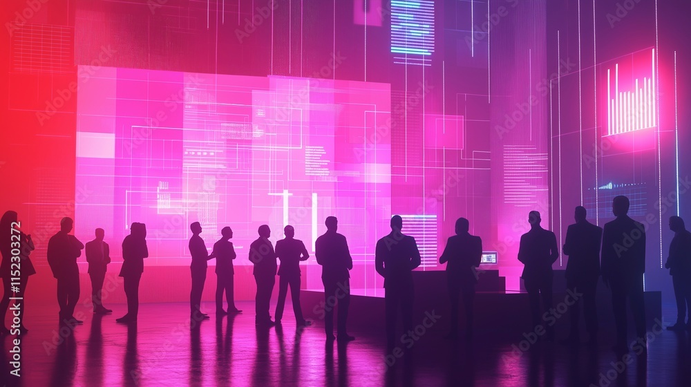 A diverse team of developers, collaborating on futuristic technology projects, digital screens displaying holograms and coding. The innovation, teamwork, technological advancements, tech business A diverse team of developers, collaborating on futuristic technology projects, digital screens displaying holograms and coding. The innovation, teamwork, technological advancements, tech business