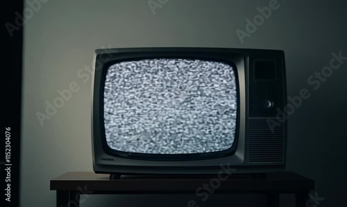 mysterious ambiance of a static-filled tv in a dark room photo