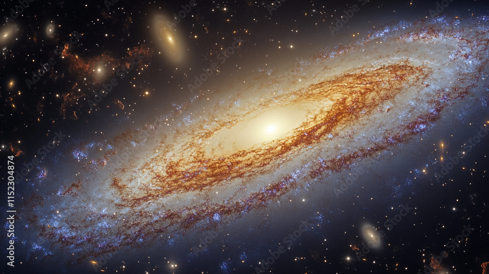 Spiral galaxy with vibrant colors and star clusters illuminating the cosmos in a vast universe Spiral galaxy with vibrant colors and star clusters illuminating the cosmos in a vast universe