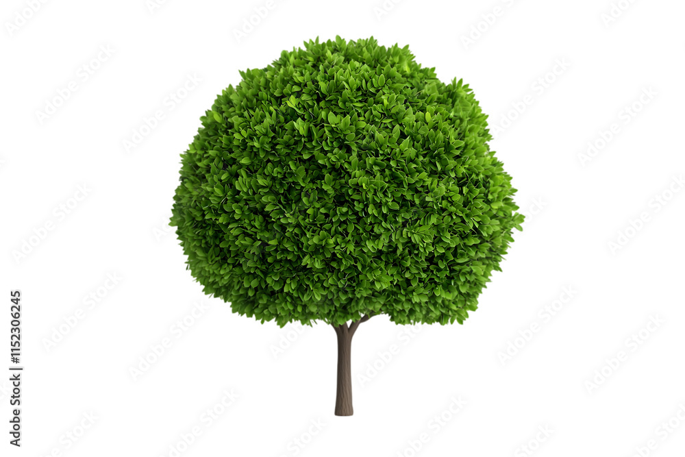 Lush green tree with a round canopy and sturdy trunk standing on a transparent background showcasing vibrant foliage and natural beauty ideal for various design applications Lush green tree with a round canopy and sturdy trunk standing on a transparent background showcasing vibrant foliage and natural beauty ideal for various design applications