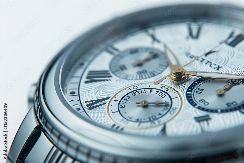 Close-up view of an elegant watch showcasing intricate details and refined craftsmanship. Close-up view of an elegant watch showcasing intricate details and refined craftsmanship.
