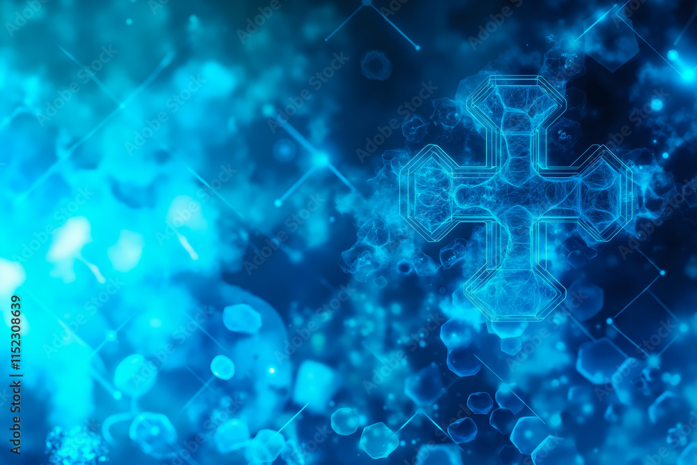 A blue cross on a blue background with bubbles A blue cross on a blue background with bubbles