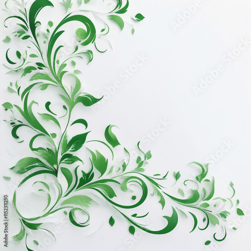 White paper background with green flourishes and copy space