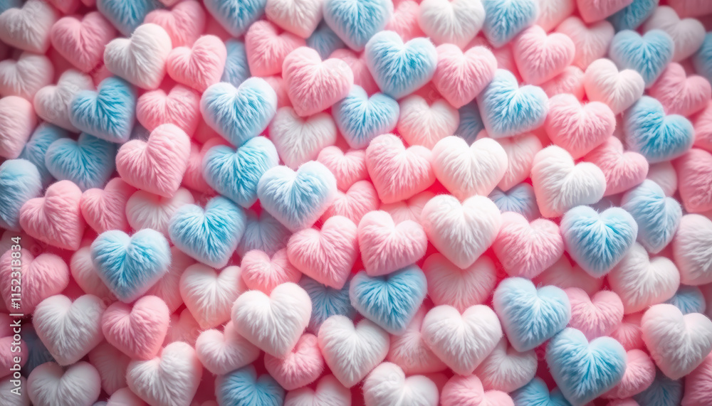 A soft and dreamy texture of pink, blue, and white heart shapes, creating a seamless background for love-themed designs. Ideal for Valentine's Day or weddings. A soft and dreamy texture of pink, blue, and white heart shapes, creating a seamless background for love-themed designs. Ideal for Valentine's Day or weddings.