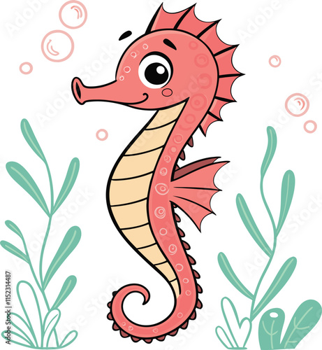 Adorable Seahorse in Coral Reef Illustration 