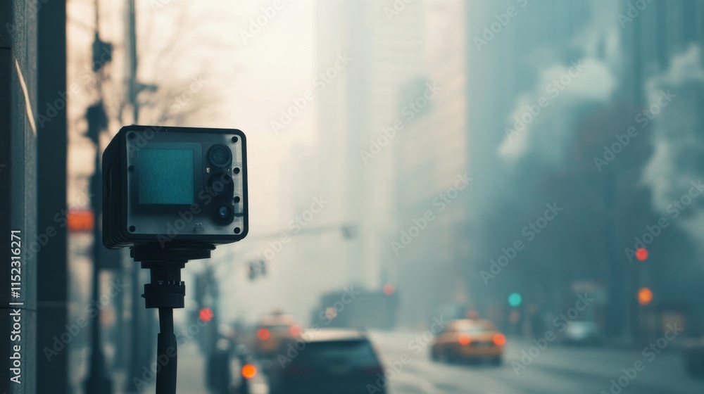 Traffic monitoring system urban city image capture foggy environment street view smart technology for safety Traffic monitoring system urban city image capture foggy environment street view smart technology for safety