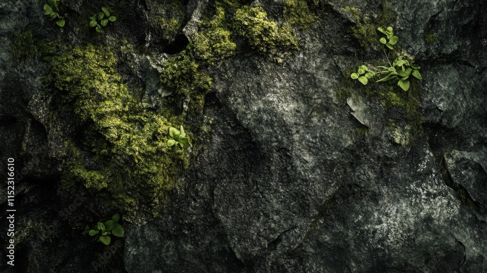 Textured Rock Surface with Greenery Detail Textured Rock Surface with Greenery Detail